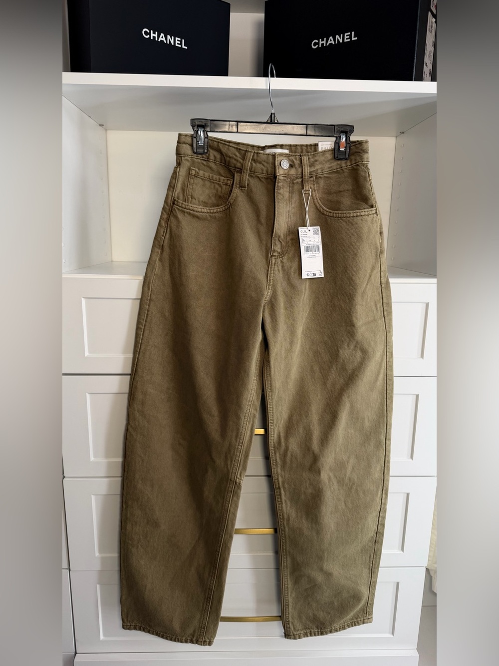 MANGO Balloon High Waist Loose Fit Jeans Khaki US 4 NWT
